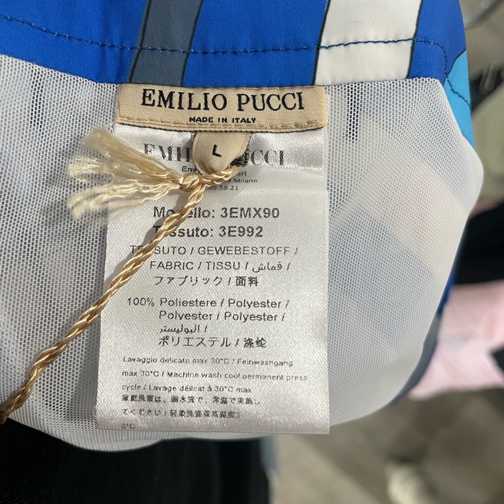 Emilio Pucci Blue and Gray Board Shorts with Wave Pattern - Picture 2 of 5